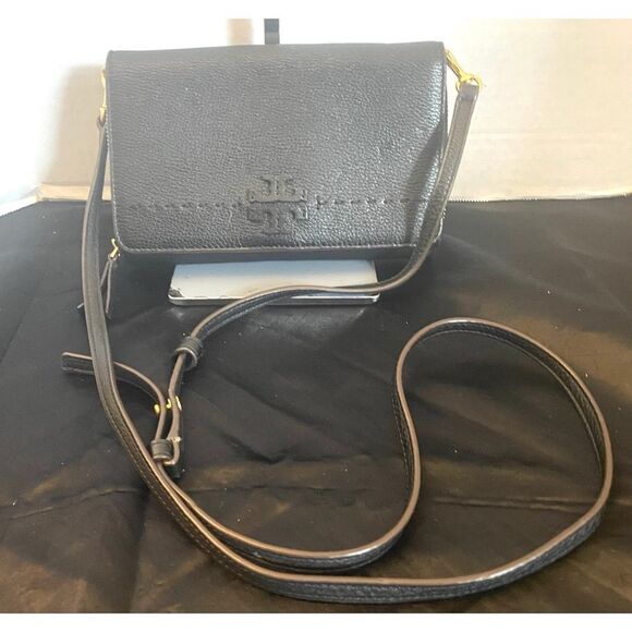 Tory Burch McCraw Black Leather Crossbody Bag Wallet Clutch Purse - Picture 1 of 13